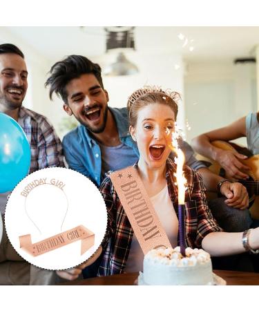 Birthday Girl Sash and Crown Set Happy Birthday Girl Tiara Headband for Women Girls Rose Gold Rhinestone Crowns Party Accessories - Buy Online on GoSupps.com