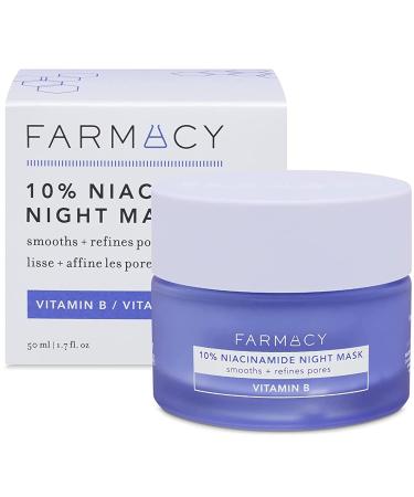 Farmacy 10% Niacinamide Facial Mask - Smoothing & Hydrating Skin Care Face Mask - Panthenol & Niacinamide Cream - Overnight Face Mask 1.7 Fl Oz (Pack of 1)