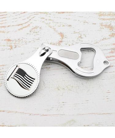 Black & White USA Flag Design Pocket Metal Nail Clipper Bottle Opener with Personalised Engraved Message Presented in a Velvet Pouch - Buy Online on GoSupps.com
