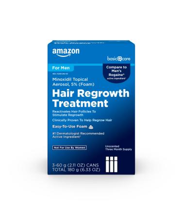 Amazon Basic Care Minoxidil Topical Aerosol, 5% (Foam) Hair Regrowth Treatment for Men, 6.33 Ounces Topical Aerosol, 5% (Foam), 6.33 Ounces
