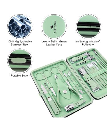 22pcs Professional Stainless Steel Manicure Set for Women and Men - Green Pedicure Care Kit for Travel - Buy Online on GoSupps.com