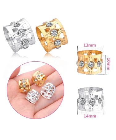 50pcs Rhinestone Dreadlocks Beads Hair Ring Decoration Braiding Hair Braid Cuff Clip Hollow Heart Tube Beads Accessory Golden Silver - Buy Online on GoSupps.com