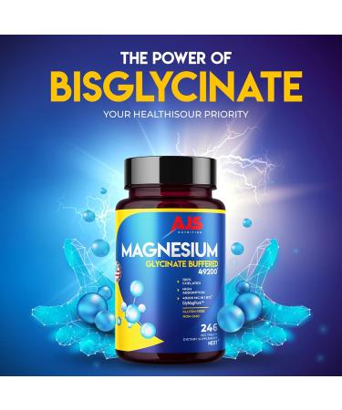AJS Magnesium Glycinate 400mg Magnesium Glycinate 246 Tablets Gluten-Free Non-GMO Supplements Dietary Magnesium Supplement with Organic Coating Supports Your Well-Being 4 Months 1 - Buy Online on GoSupps.com
