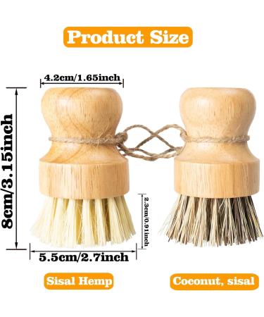 2 Pack Round Wooden Dish Brush Natural Fiber Scrub Brush Set Durable Scrubber Cleaning Tools for Cleaning Vegetables Pots and Pans - Buy Online on GoSupps.com