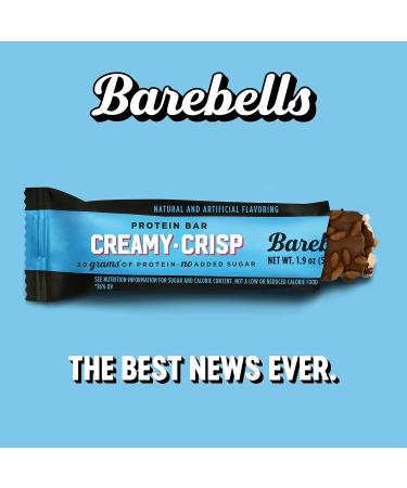 BAREBELLS Protein Bars Creamy Crisp - 12 Count Pack of 2 - Protein Snacks with 20g of High Protein - Chocolate Protein Bar with 1g of Total Sugars - Perfect on The Go Protein Snack & Breakfast Bars - Buy Online on GoSupps.com