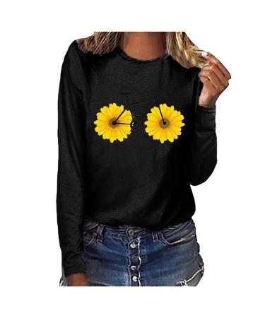 tsaChick Women's Oversized Sweatshirt Clearance Autumn Winter Slim Sunflower Long Sleeve Shirt S-XXL Custom Hoodie Female Crew Neck Knit Overall Women's Hoodies WYF45 Black 108 S