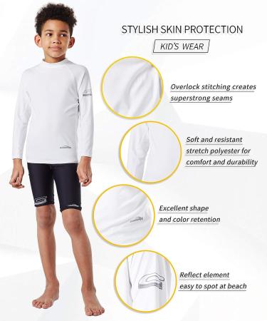 COOLOMG Kids Rash Guard Shirt - UPF 50+ Sun Protection, White, Medium - Buy Online on GoSupps.com
