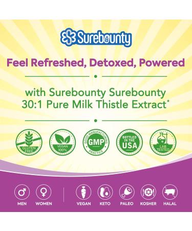Surebounty Organic Milk Thistle 9000mg with 80% Silymarin - Liver Cleanse Detox - 90 Veggie Caps - Buy Online on GoSupps.com