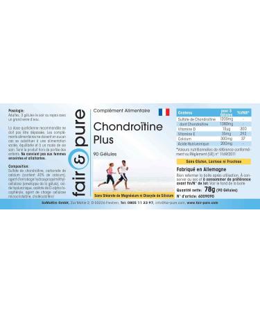 Fair & Pure Chondroitin Plus - Hyaluronic Acid Calcium Vitamin D & E - Non-GMO 90 Capsules - Premium Joint Support Supplement - Buy Online on GoSupps.com