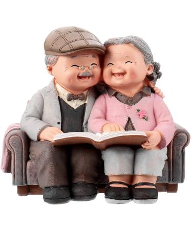 HOWADE Loving Elderly Couple Figurines Love Lasts Resin Couple Figurine Grandparents Couples Elderly Life Decorative Statue Ornaments for Wedding Anniversary Home Birthday (Reading Style)