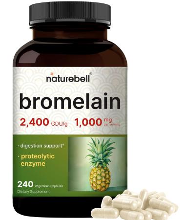 NatureBell Bromelain 1,000mg Per Serving 240 Veggie Capsules | 2,400 GDU Digestive Enzymes & Joint Support Supplement Proteolytic Enzymes for Digestion Fresh Pineapple Source Non-GMO