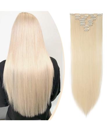 S-noilite 17-26 Inches(43-66cm) 8pcs Long Full Head Clip In Hair Extensions Extension Sexy Lady Fashion Choice 60 Colours (23 Inches-Straight Pale Blonde) Pale Blonde 23 Inch