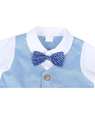 AmzBarley Baby Boys Gentleman's Tuxedo Romper Suit Blue | Long/Short Sleeve Dress Shirt Pants Vest Bowtie | Birthday Party Outfit | 3-6 Months - Buy Online on GoSupps.com