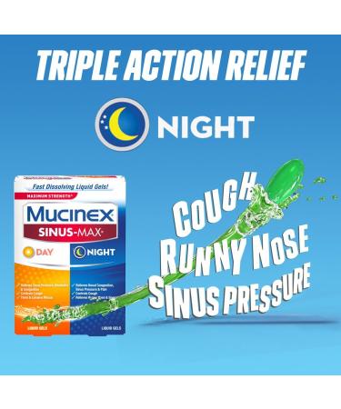 Mucinex Sinus-Max Max Strength Day & Night Liquid Gels - 24ct | Relieves Sinus Pressure, Congestion, Headaches & Runny Nose | Controls Cough & Loosens Mucus - Buy Online on GoSupps.com