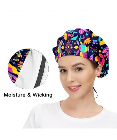 Women's Bouffant Working Cap with Cotton Sweatband and Adjustable Elastic Head Cover - Mexican Rich Bird Leaves Flower Design - Buy Online on GoSupps.com