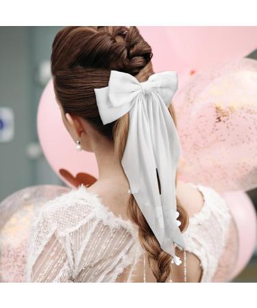 Silky Satin Hair Bows 3 Pcs Large Ribbon Bow Hair Clips Oversized Vintage Soft Long Tail Hair Slides Barrettes with Metal Clips Cute Elegant Bowknot Aesthetic Princess Hair Accessories for Women Rose Pink & White & Blue - Buy Online on GoSupps.com