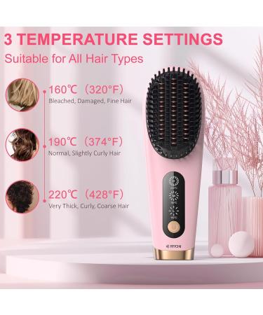 Portable Cordless Hair Straightener Brush with LCD Display - Lightweight Travel Edition - 100 Million Negative Ions for Effortless Styling - Pink - Buy Online on GoSupps.com