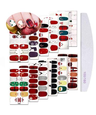 Kalolary 12 Sheets Christmas full wraps nail polish sticker with 1 piece of nail file self -adhesive manicure sticker beautiful and stylish DIY nail art decoration - Buy Online on GoSupps.com