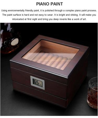 Humidor Cigar Cabinet Cedar Humidore Cigar Box with Digital Hygrometer Divider Desktop Humidor Glass for Men Holds 30-50 Cigars B - Buy Online on GoSupps.com