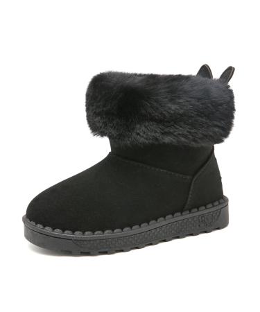Yeeteepot Baby Girls' Winter Booties Boys Warm Lined Snow Boots Plush Shoes Kids Anti-Slip Ankle Boots Indoor Soft Soled Toddler Shoes Flat Booties 11.5 UK Child B Black
