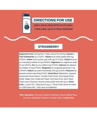 Drinklits Strawberry Daily Immune Support Tablets | 0g Sugar - Vitamin C - Electrolytes - Botanical Blend | Single Tube (10 Tablets/Servings) Strawberry 10 Count (Pack of 1) - Buy Online on GoSupps.com