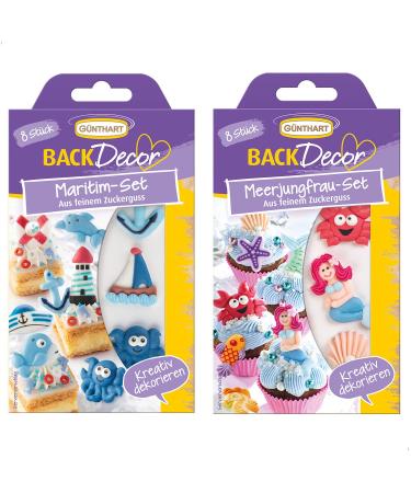 G nthart Backdecor with 16 different sugar figures sea maritime set and mermaid set 2 Pack (1 x 27 g) Mermaid & Maritim