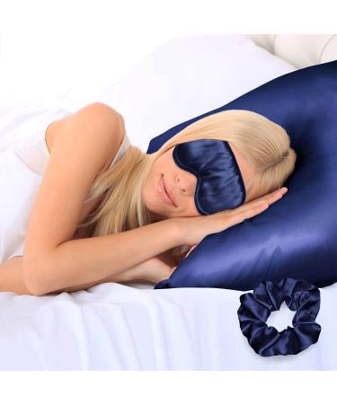 Ciana Luxurious Satin Pillowcase for Hair and Skin Satin Pillowcase Set-2 1 Eye Mask 1 Scrunchie - Luxury Sleep Set Pillow Cases with Envelope Closure (King Size Navy) Navy King