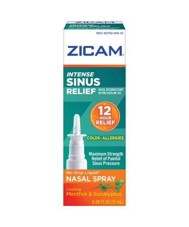 Zicam Intense Sinus Relief No-drip Liquid Nasal Spray with Cooling Menthol & Eucalyptus 0.5 Ounce (Pack of 2)
