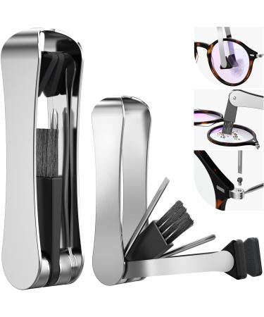 Eyeglass Cleaner Portable Stainless Steel Carbon Eyeglass Care Products Microfiber Spectacles Mini Sunglasses Brush Soft Brush Cleaning Tool with Screwdriver