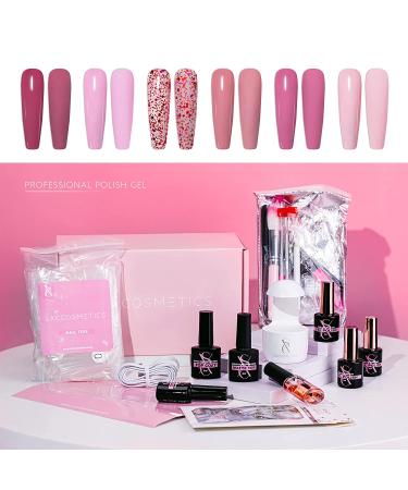 SXC Cosmetics G-45 Pink Gel Nail Polish Kit with XXL Nail Tips - Professional Nail Art Extension Starter Kit - Buy Online on GoSupps.com
