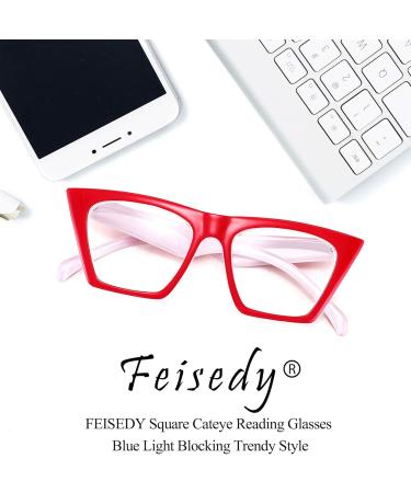 FEISEDY Square Cat Eye Reading Glasses - Blue Light Blocking Vintage Computer Glasses for Women B2604 +3.00 Red - Buy Online on GoSupps.com