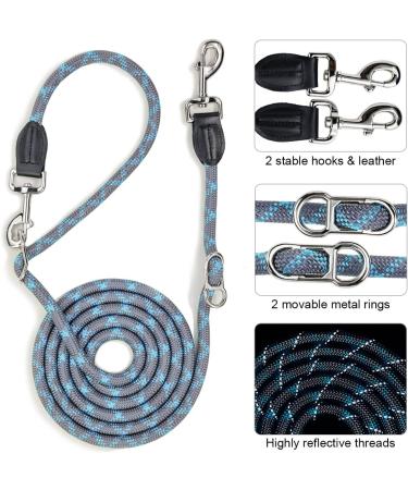 Adjustable Dog Leash 2.6m | Reflective Multifunctional Nylon for Walking Running & Training - Blue & Gray (L: 1.2 x 260 cm) - Buy Online on GoSupps.com