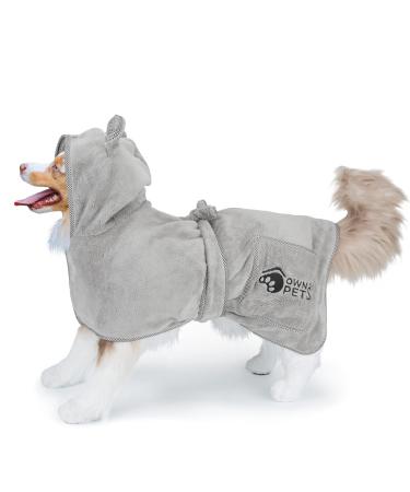 Ownpets Dog Stiring Rapid drying terry bathing towel absorbent dog bathing coat with Velcro fastener and adjustable body band thickening (M | Gray)