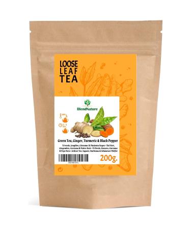 Th vert au Gingembre-Curcuma et Poivre pour infusion 200g + Cadeau Boule Infuseur Inox - Id al pour le Th DETOX Purifiant Diur tique et Antioxydant - 100% Naturel et Vegan