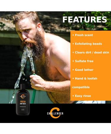 Challenger Men s Fresh Body Wash 16oz | Exfoliating Aloe Vitamin E Tea Tree & Jojoba | Moisturizing Cleanser for Strong Smooth Skin - Buy Online on GoSupps.com