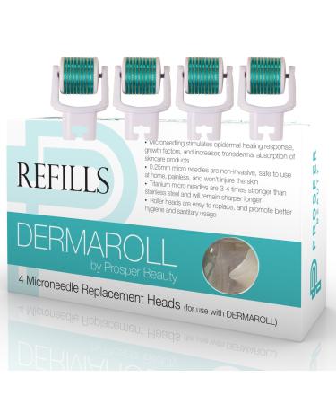 Derma Roller Microneedle 4 Piece Refill Only Kit  DERMAROLL REFILLS 0.25mm by Prosper Beauty  Face Roller Replacement Extra Dermaroller Heads Exfoliation Microdermabrasion Micro Dermapen Microneedling