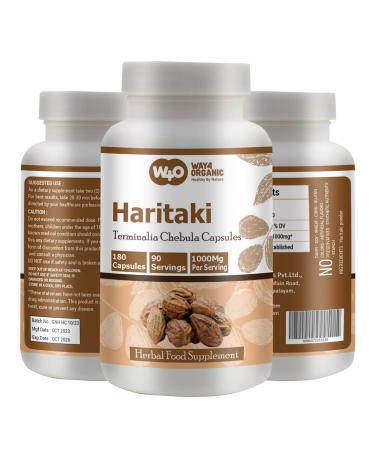 WAY 4 ORGANIC W4O Haritaki Capsules Terminalia Chebula 180 Pills 90 Servings 1000 mg. Pack of 1.