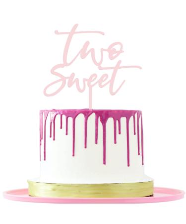 LOVENJOY Two Sweet Cake Topper 2nd Birthday for Cute Girl Rose Gold Acrylic Gift Boxed