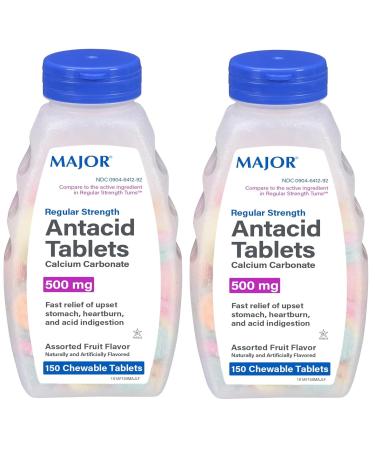 AmeriCan Goods 2/Pack Regular Strength Antacid Tablets Chewable Calcium Carbonate 150 Tablets 500mg Assorted Fruit Flavor Gluten Free
