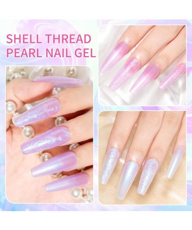 SUPWEE Pearl Gel Nail Polish Shimmer Mermaid Gel Polish White Pink Purple Blue Glitter Nail Polish Nail Gel Set Shell Swirl Thread Effect Soak Off UV Gel for Salon Home Manicure 6 Colors LW134 - Buy Online on GoSupps.com