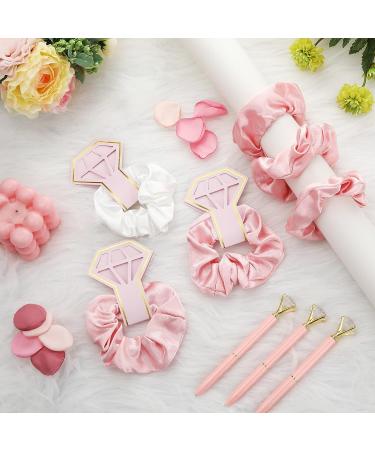 24 Pcs Bridesmaid Gifts Set - Canvas Makeup Bags, Hair Scrunchies, Diamond Pens for Bridal Shower Wedding - Pink & White Theme - Buy Online on GoSupps.com