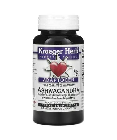Kroeger Herbs Ashwagandha Supplement for Stress Relief Energy and Metabolism Support Herbal Adrenal Support Supplements Ashwagandha Root 450 mg Non-GMO Vegan No Additives 60 Capsules