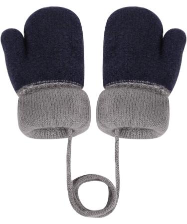 Cute Cartoon Toddlers Kids Knitted Gloves on String Winter Warm Mitten Gloves with Rope for Baby Boys Girls Thick Plush Fleece Lined Hand Warmer Full Finger Ourdoor Sport Thermal Hand Cover Navy Blue - Buy Online on GoSupps.com