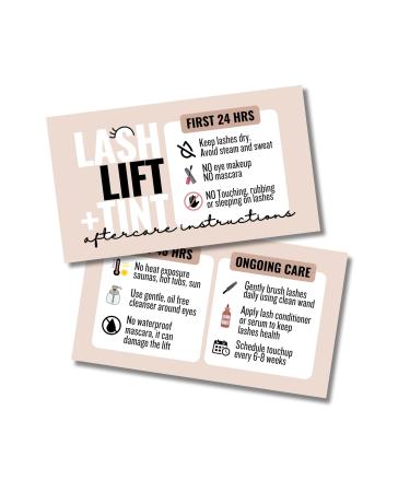Cute Modern Lash Lift and tint Aftercare Cards - 55 Cards - Full Color high gloss front and back great for lash artist - lash lift aftercare - eyelash aftercare (Tan)