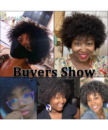 BECUS Afro Curly Wigs for Black Women - 8 Heat Resistant Brazilian Remy Human Hair (Natural Spiral 1B) - Buy Online on GoSupps.com