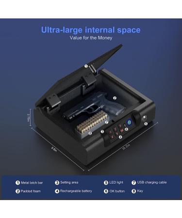 Billconch Large Biometric Gun Safe for Pistols | Fingerprint, PIN, Key Unlock | Voice Guide | Handgun Safe for Home, Car | Cloakroom, Bedroom, Nightstand - Buy Online on GoSupps.com