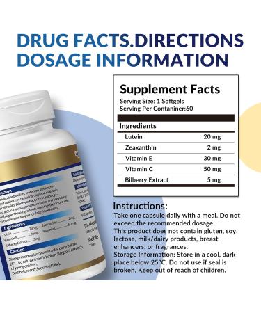 Lutein 20 mg with Zeaxanthin Bilberry Extract Vitamins E for Men and Women Dietary Supplements for Eye Health Supports Vision Clarity Antioxidant Protection & Eye Health | 60 Capsules 60 Count (Pack of 1) - Buy Online on GoSupps.com