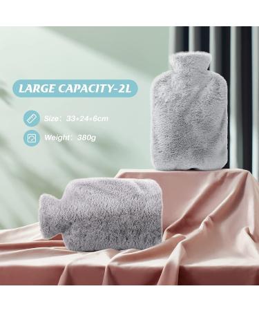 Cooyou 2L Hot Water Bottle with Fluffy Cover - Hot & Cold Compress for Pain Relief - Grey - Buy Online on GoSupps.com