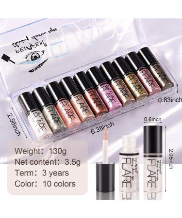 10Pcs Waterproof Glitter Eyeliner Liquid Eyeshadow Sticks Kit - Longwearing Professional Makeup for Eyes - 10 Colorful Shades - Buy Online on GoSupps.com