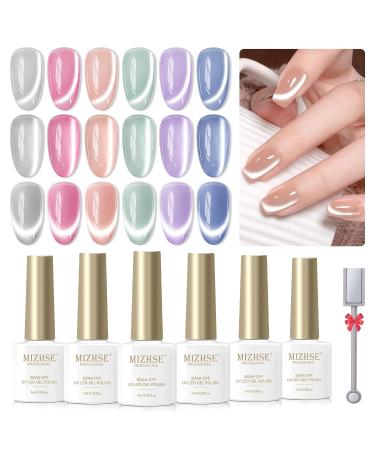 MIZHSE Cat Eye Gel Nail Polish Set - 6 Colors Magnetic Ceramic Polish Kit for Manicure - Perfect Gift Set in Silver Champagne Pink Green Blue Purple - Buy Online on GoSupps.com